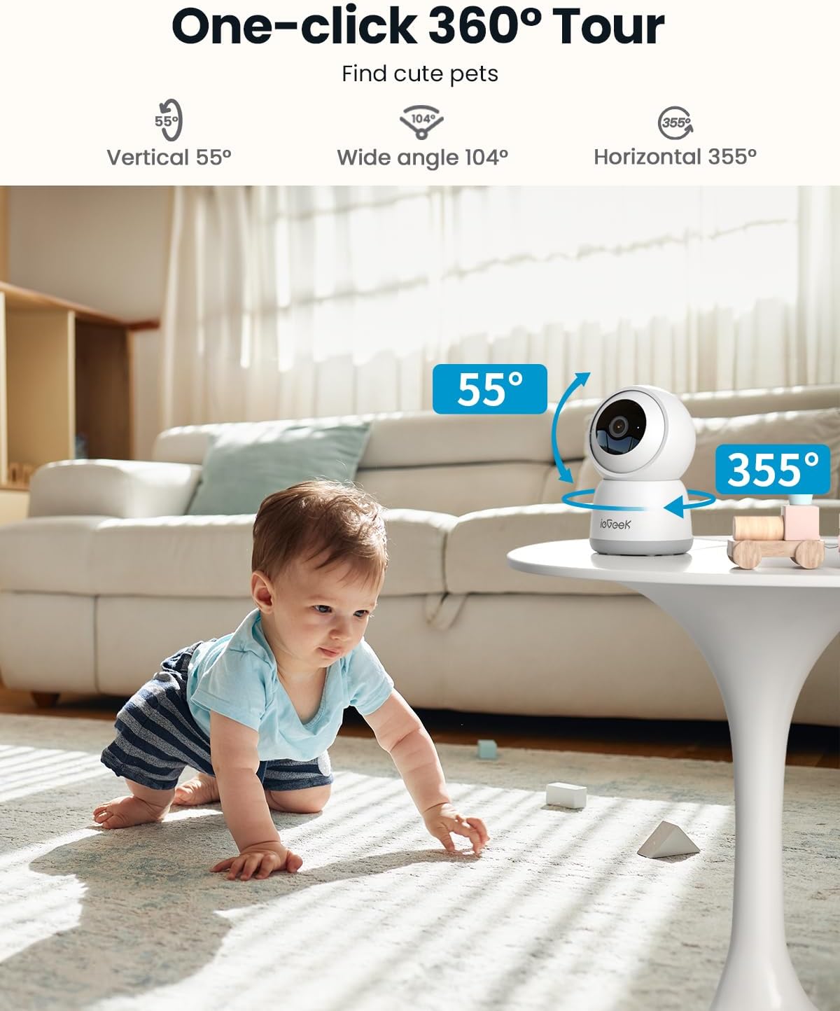 2K Überwachungskamera Innen WLAN 5GHz ieGeek SC1 PTZ 360° – Bild 8