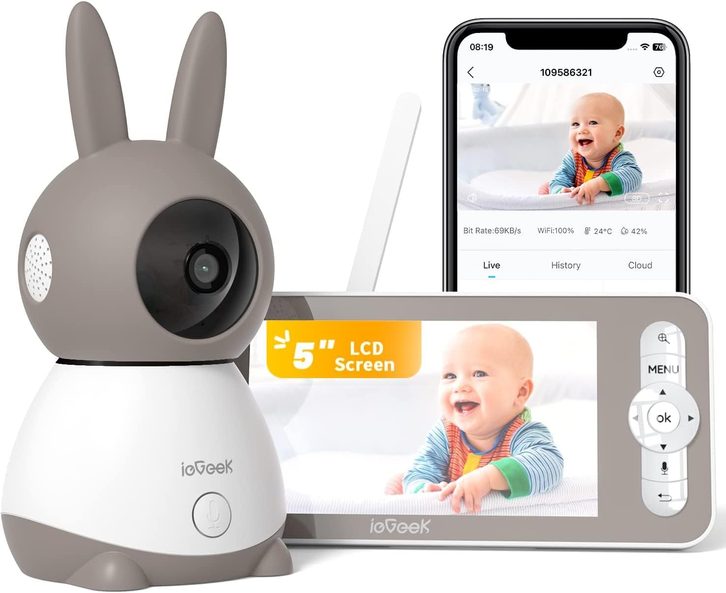ieGeek Babyphone 2K mit 5" Monitor & 360° Verfolgung